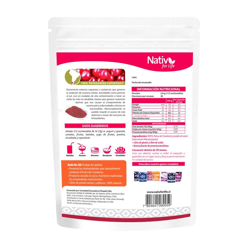 Cranberry polvo liofilizado - Nativ For Life