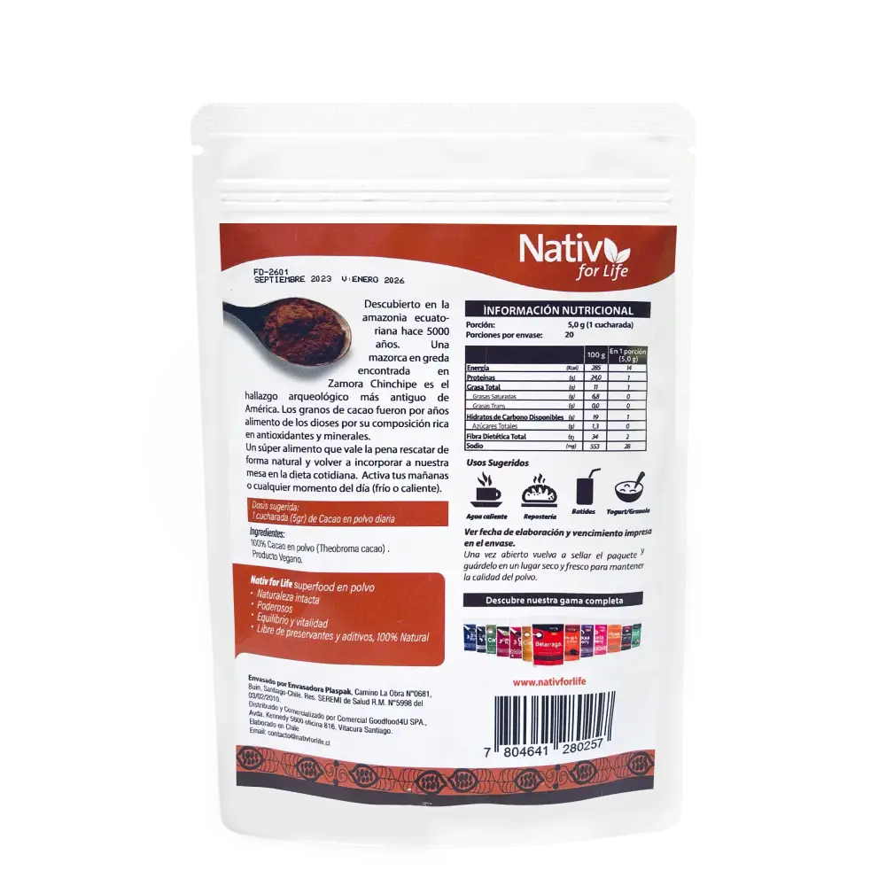 Cacao polvo liofilizado - Nativ For Life