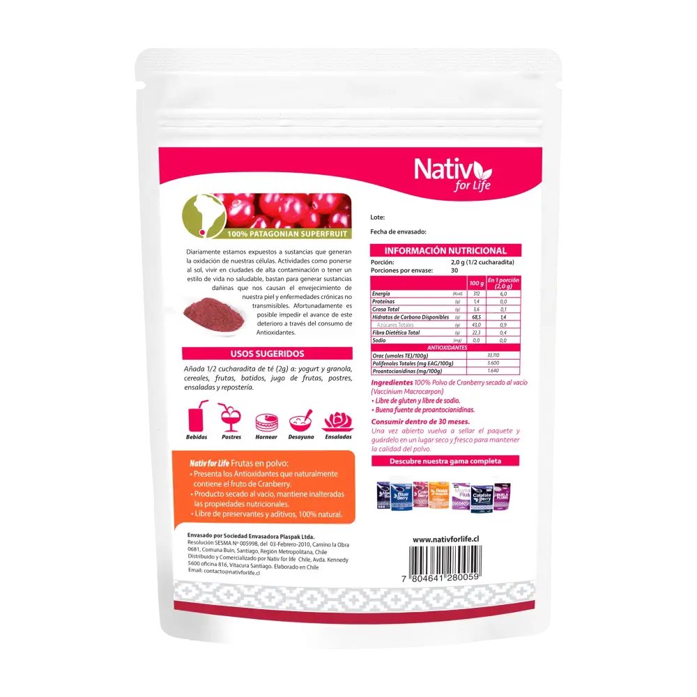 Cranberry polvo liofilizado - Nativ For Life