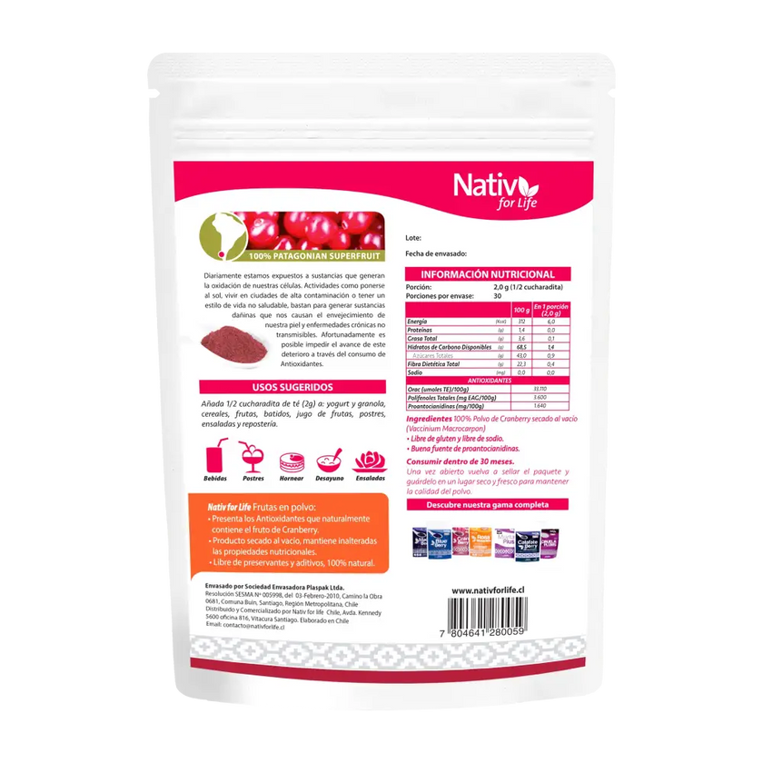Cranberry polvo liofilizado - Nativ For Life