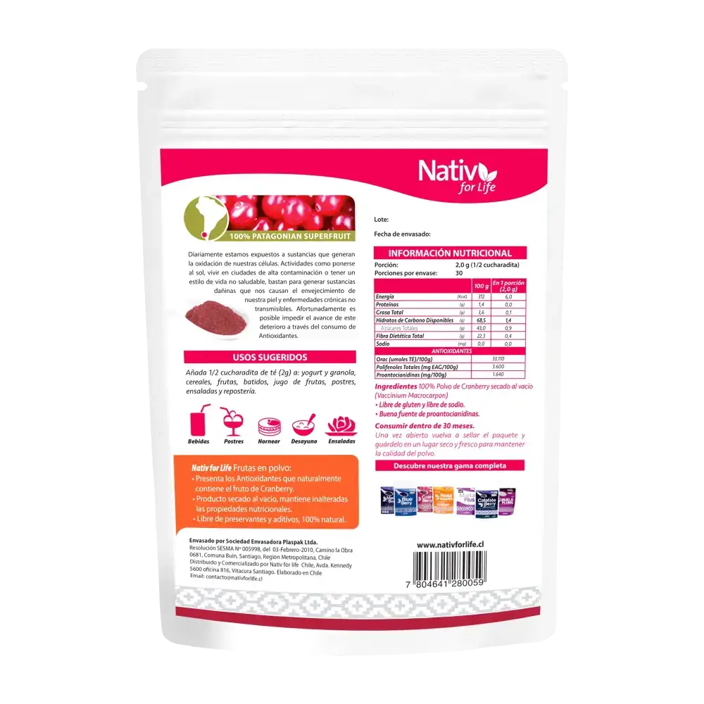 Cranberry polvo liofilizado - Nativ For Life