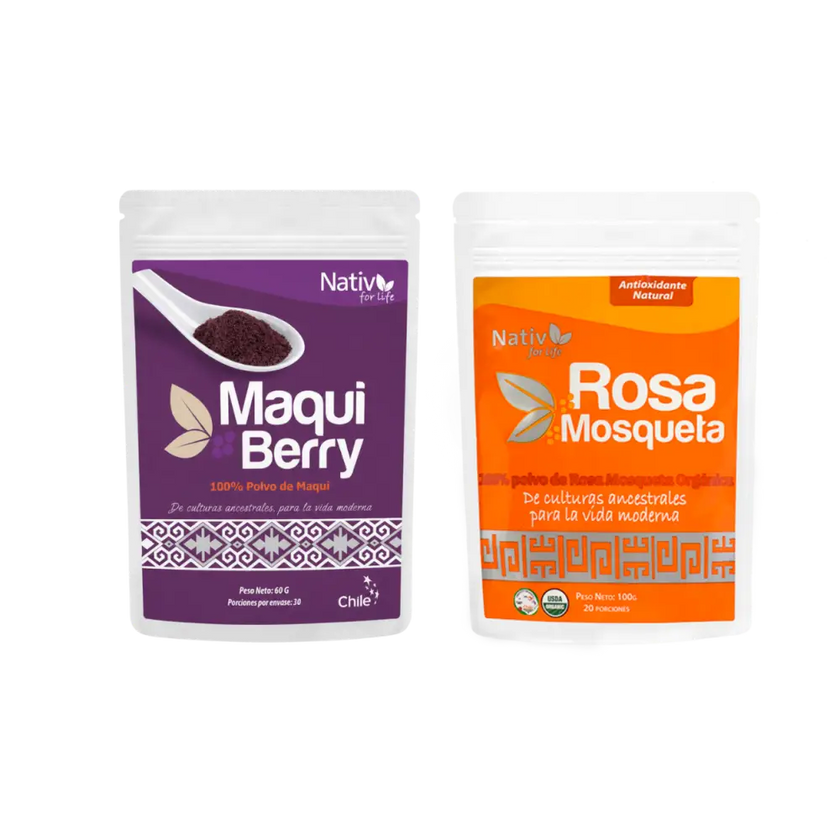 Dúo Maqui Berry Liofilizado + Rosa Mosqueta | Antioxidantes piel y articulaciones - Pack