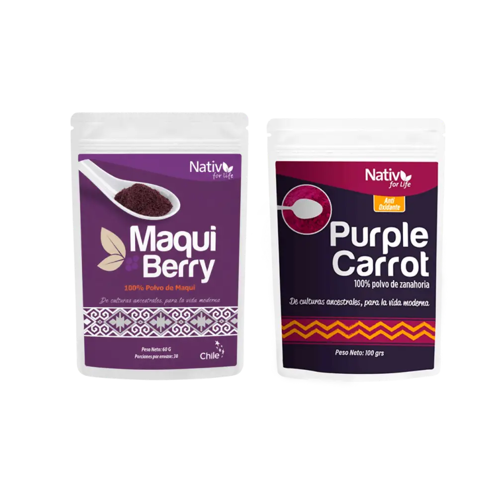 Dúo Morado | Maqui Berry Liofilizado + Zanahoria Morada | Antioxidantes y visión - Doy Pack