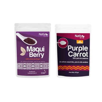 Dúo Morado | Maqui Berry Liofilizado + Zanahoria Morada | Antioxidantes y visión - Doy Pack