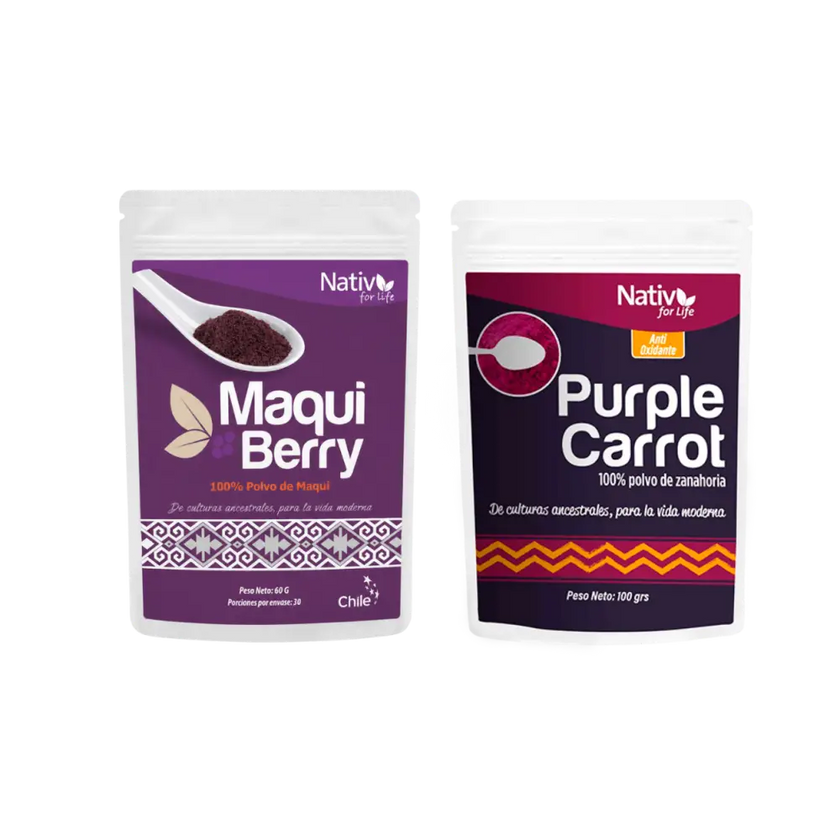 Dúo Morado | Maqui Berry Liofilizado + Zanahoria Morada | Antioxidantes y visión - Doy Pack