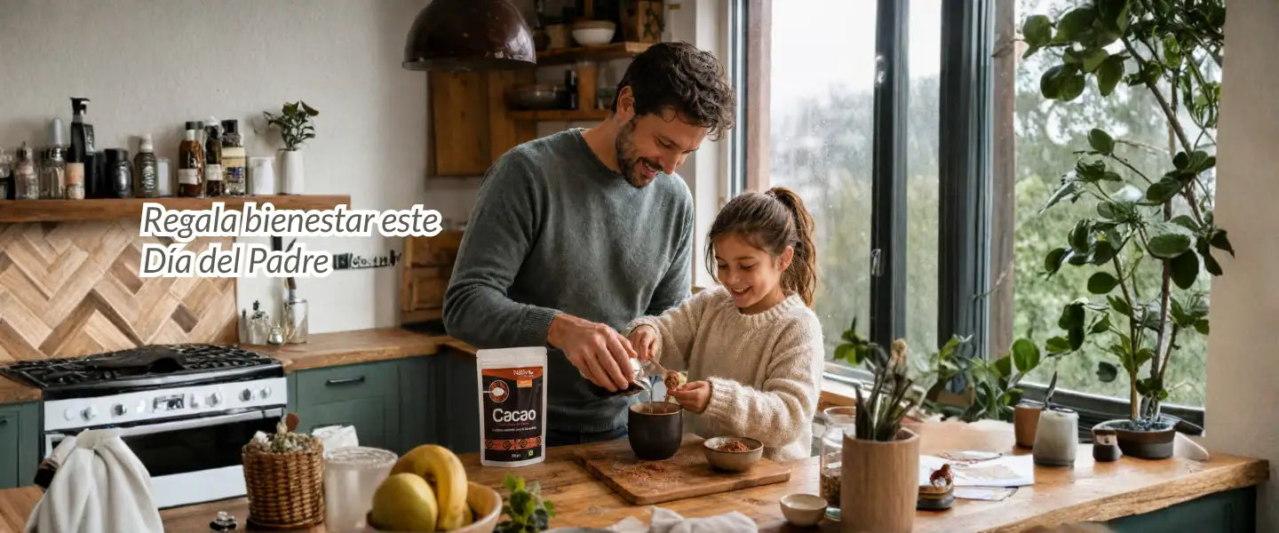 Un recipiente de cacao en polvo marrón y blanco con acabado mate, que presenta un texto negro en negrita en su etiqueta.