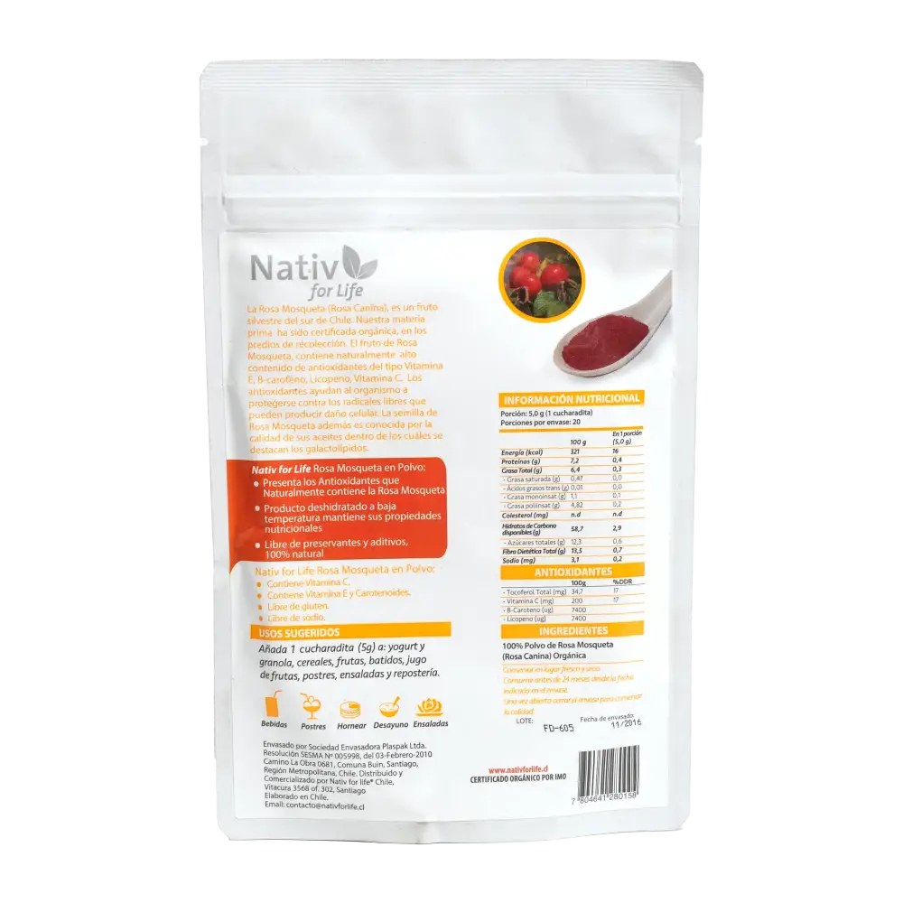 Rosa Mosqueta polvo liofilizado - Nativ For Life