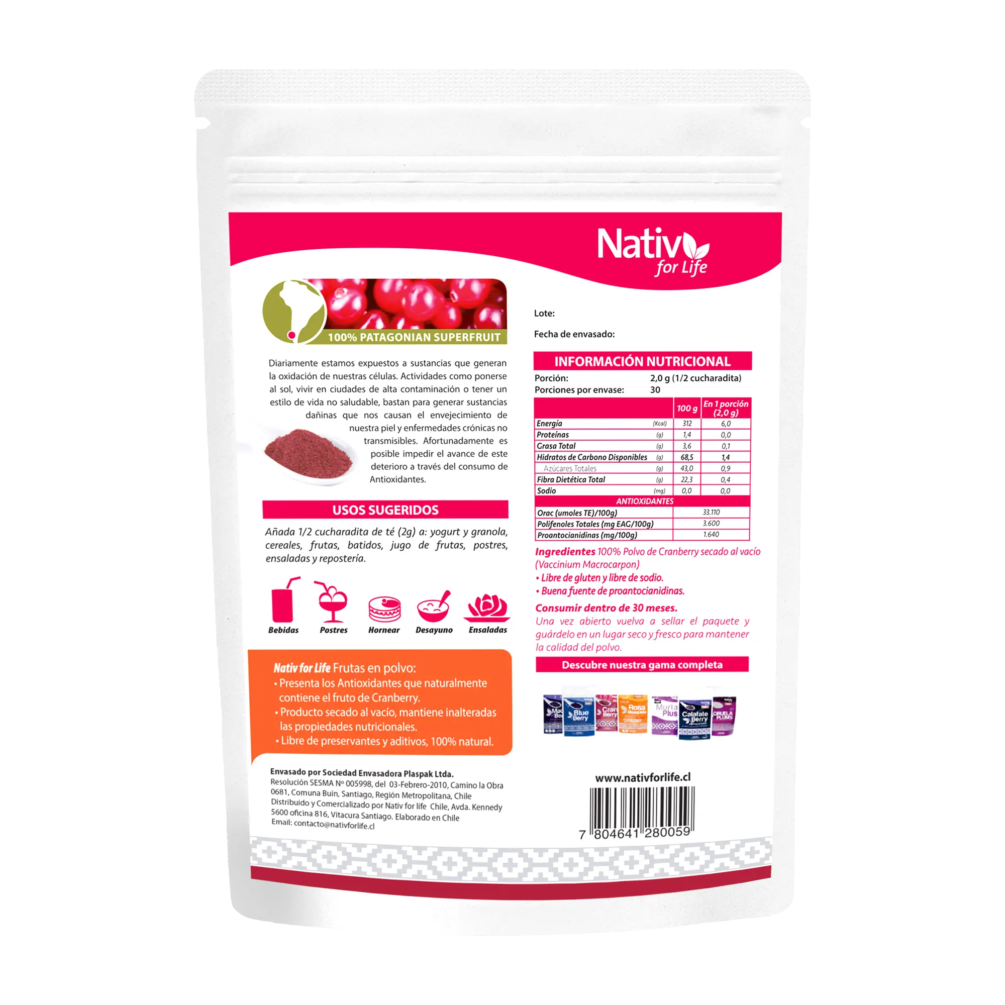 Cranberry polvo liofilizado - Nativ For Life